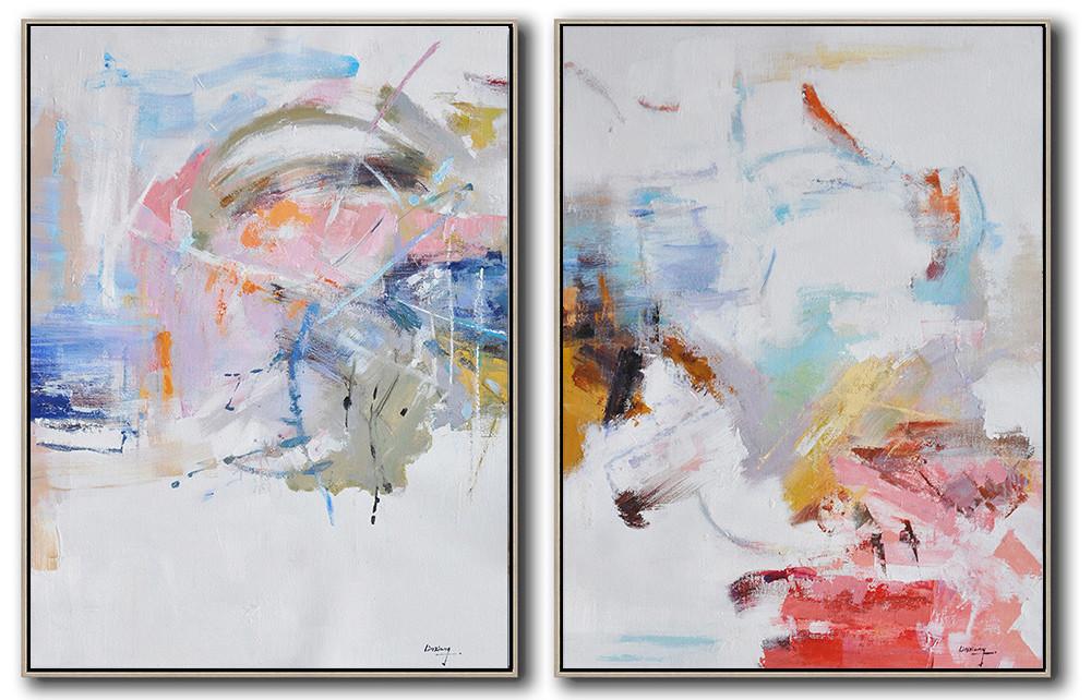 Hand-painted Set of 2 Abstract Oil Painting on canvas, free shipping worldwide modern abstract art for sale